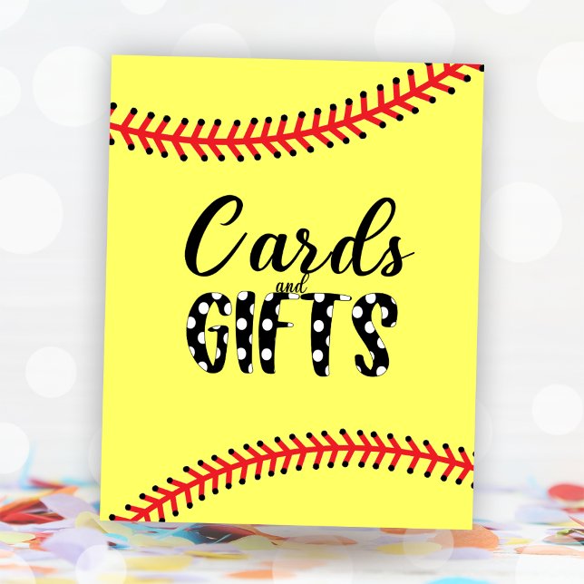 Softball Birthday Party Theme Cards and Gifts Sign (Softball Birthday Party Theme Cards and Gifts Sign)