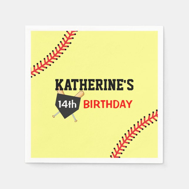 Softball Birthday Party Theme Paper Napkins (Front)