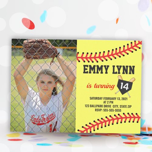 Softball Birthday Photo  Invitation