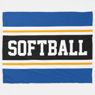 SOFTBALL Black White Orange Blue Athletic Stripes Fleece Blanket