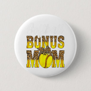 Softball Bonus Mom Game Day Women Leopard Mothers Button