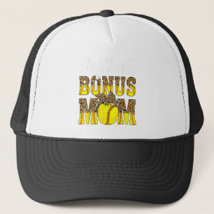 Softball Bonus Mom Game Day Women Leopard Mothers Trucker Hat