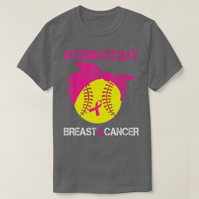 Softball Breast Cancer Awareness Strike Out Pink R T-Shirt (Design Front)