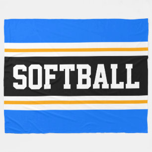 SOFTBALL Bright Blue Black Orange Athletic Stripes Fleece Blanket