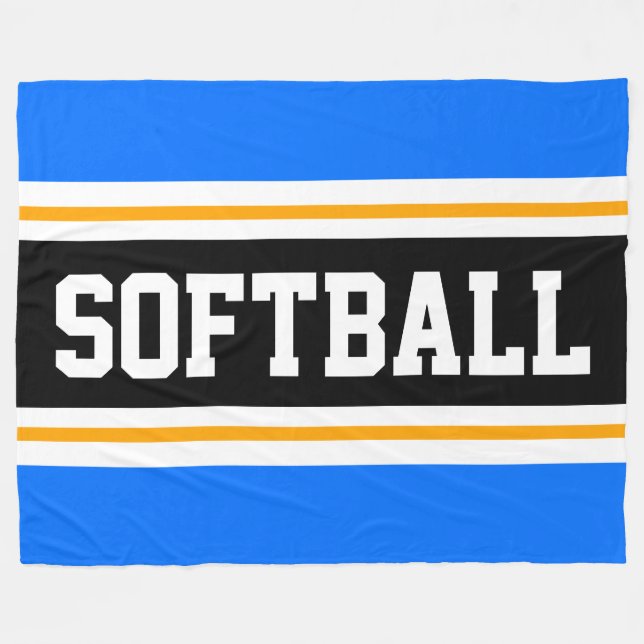 SOFTBALL Bright Blue Black Orange Athletic Stripes Fleece Blanket (Front (Horizontal))
