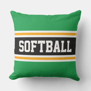 SOFTBALL Bright Green Orange Black White Stripes Outdoor Pillow
