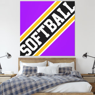 SOFTBALL Bright Purple Orange Black Racing Stripes Canvas Print
