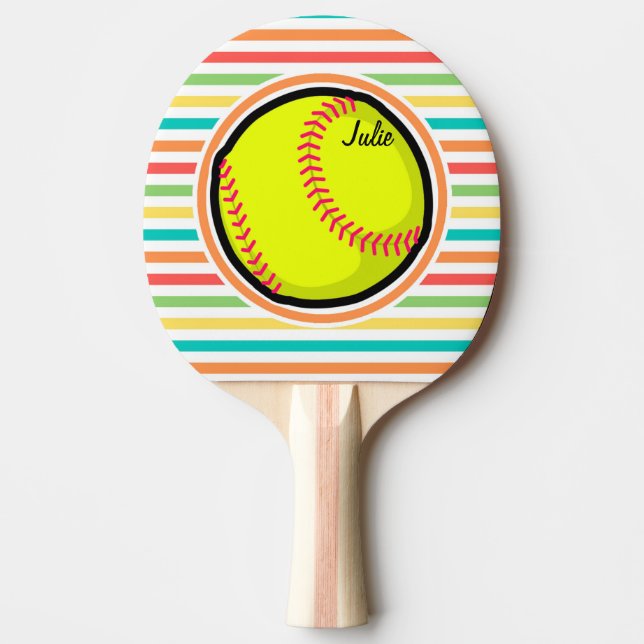 Softball; Bright Rainbow Stripes Ping-Pong Paddle (Front)