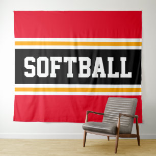 SOFTBALL Bright Red Black Orange Racing Stripes Tapestry