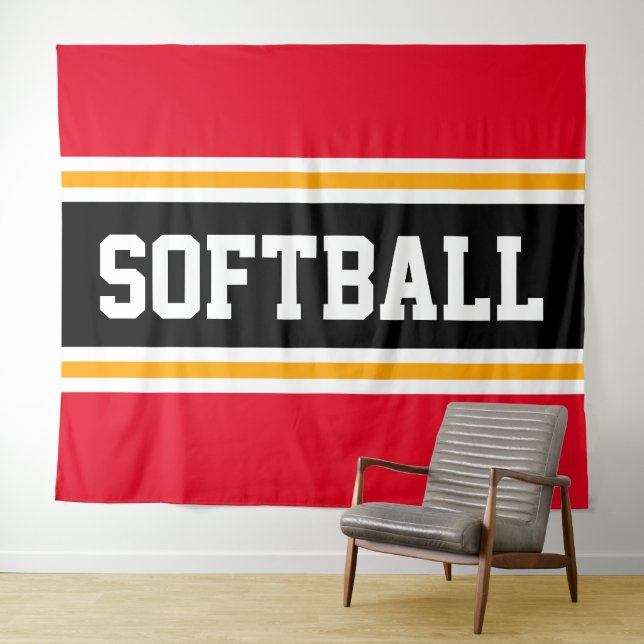 SOFTBALL Bright Red Black Orange Racing Stripes Tapestry (In Situ (Horizontal))