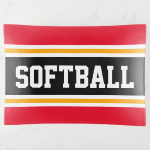 SOFTBALL Bright Red Black Orange White Stripes Trinket Tray