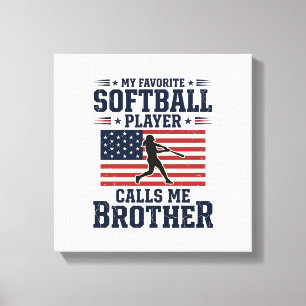 Softball Brother Patriotic Vintage Engraving Shirt Canvas Print