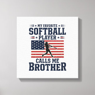 Softball Brother Patriotic Vintage Engraving Shirt Canvas Print