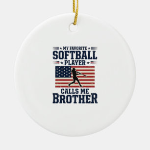 Softball Brother Patriotic Vintage Engraving Shirt Ceramic Ornament