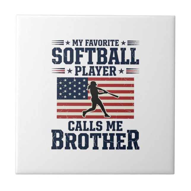 Softball Brother Patriotic Vintage Engraving Shirt Ceramic Tile (Front)