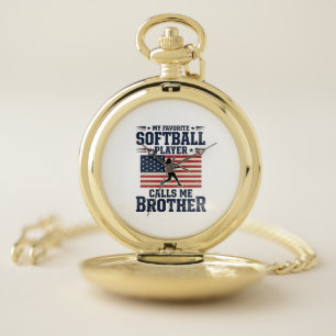 Softball Brother Patriotic Vintage Engraving Shirt Pocket Watch