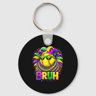Softball Bruh Mardi Gras Jester Hat And Sungles Keychain