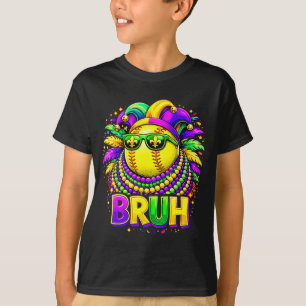 Softball Bruh Mardi Gras Jester Hat And Sungles T-Shirt