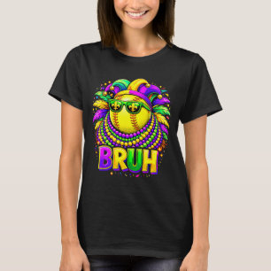 Softball Bruh Mardi Gras Jester Hat And Sungles  T-Shirt
