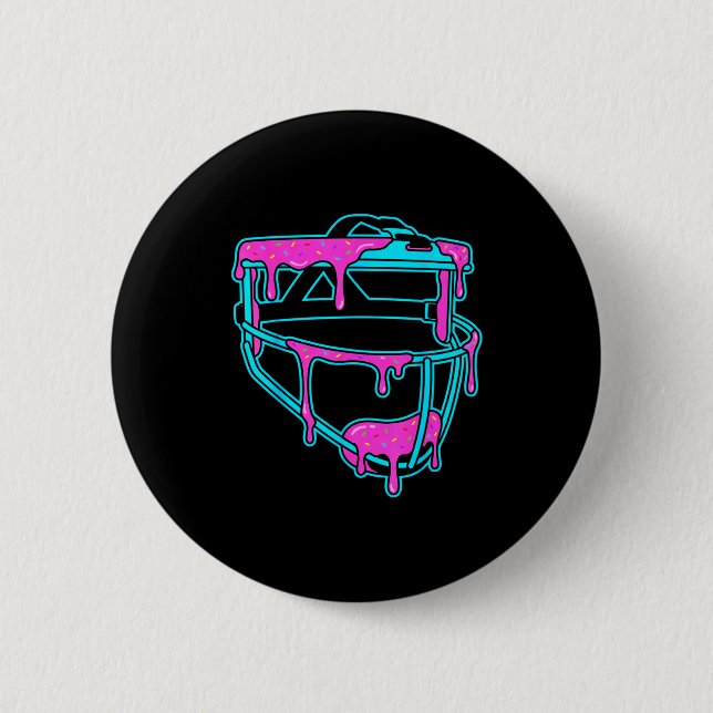 Softball Catcher Drip Ice Cream Mask Sprinkles Gam Button (Front)