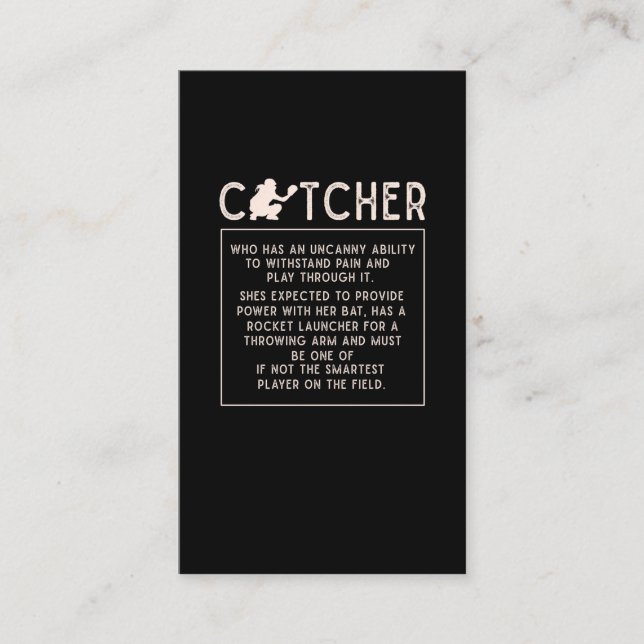 Softball Catcher Girl Funny Baseball Player Humor Business Card (Front)