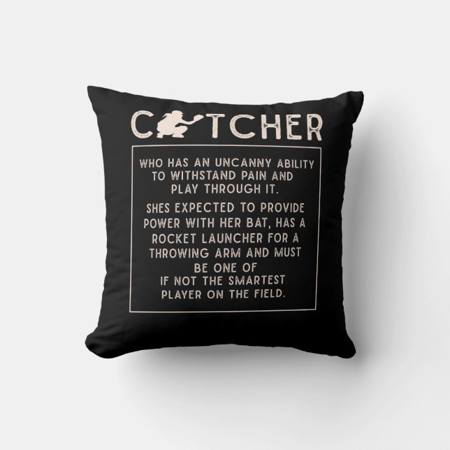 Softball Catcher Girl Funny Baseball Player Humor Throw Pillow (Front)
