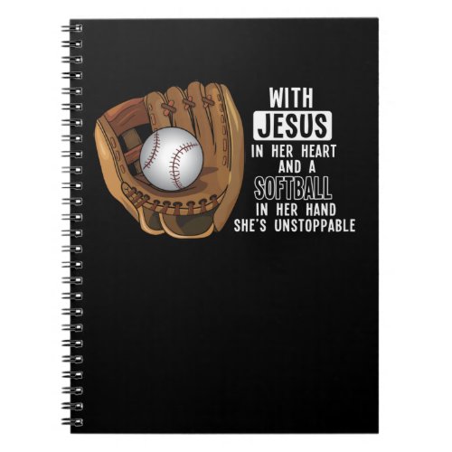 Softball Catcher Girl Jesus Religious Baseball Notebook