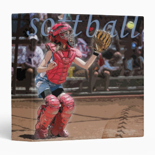 Softball Catcher Graphic, 3 Ring Binder