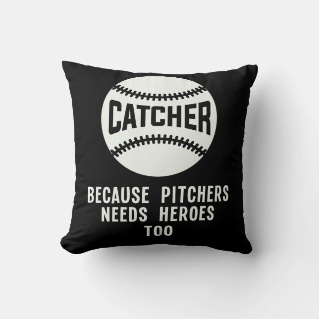 Softball Catcher Kids Funny Baseball Player Joke Throw Pillow (Front)