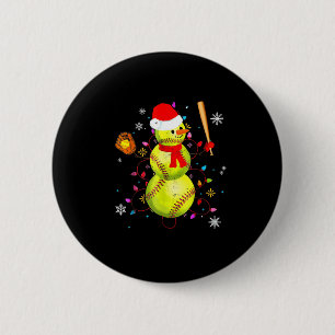 Softball Christmas Funny Softball Snowman Xmas Button