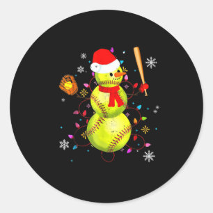 Softball Christmas Funny Softball Snowman Xmas Classic Round Sticker