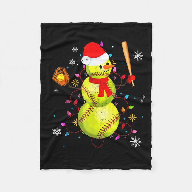 Softball Christmas Funny Softball Snowman Xmas  Fleece Blanket (Front)