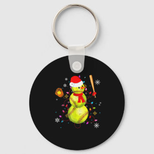 Softball Christmas Funny Softball Snowman Xmas Keychain