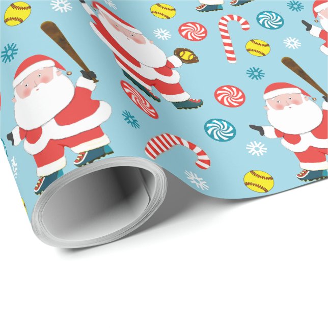 Softball Christmas Gift Wrapping Paper (Roll Corner)