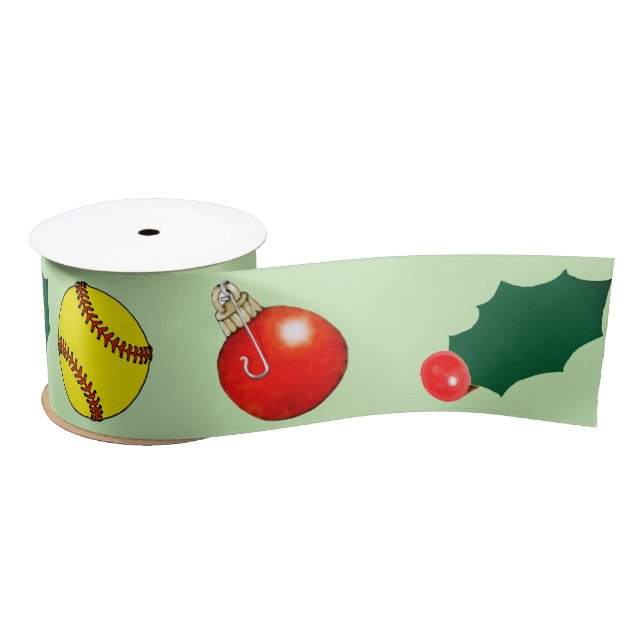Softball Christmas Holiday Gift Satin Ribbon (Spool)