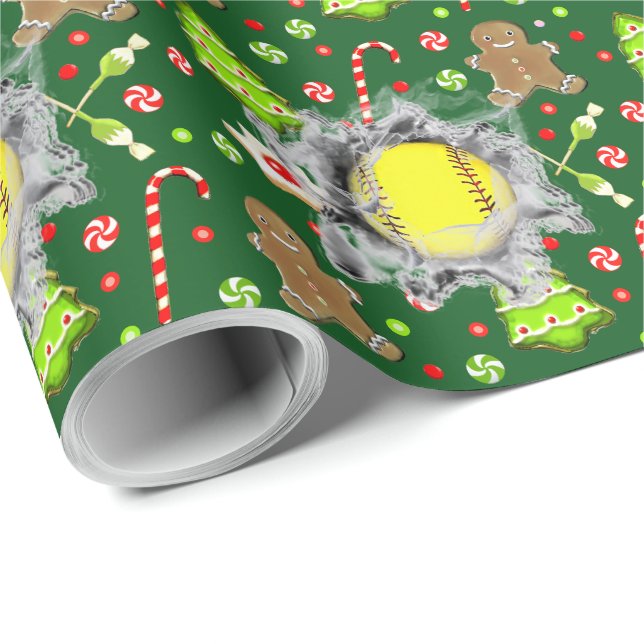 Softball Christmas Holiday Gift Wrapping Paper (Roll Corner)