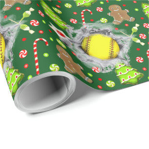 Softball Christmas Holiday Gift Wrapping Paper