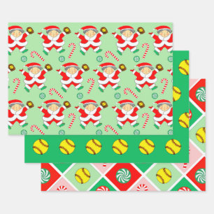 Softball Christmas Holiday Gift Wrapping Paper
