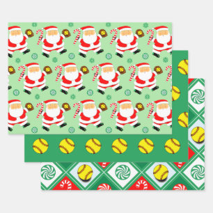 Softball Christmas Holiday Gift Wrapping Paper