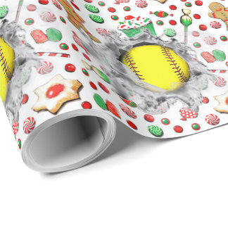 Softball Christmas Holiday Gift Wrapping Paper