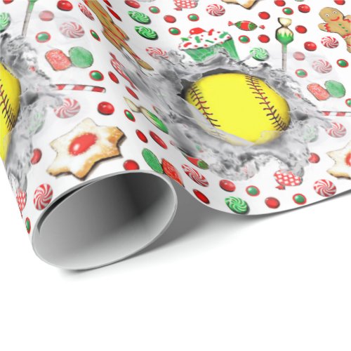 Softball Christmas Holiday Gift Wrapping Paper