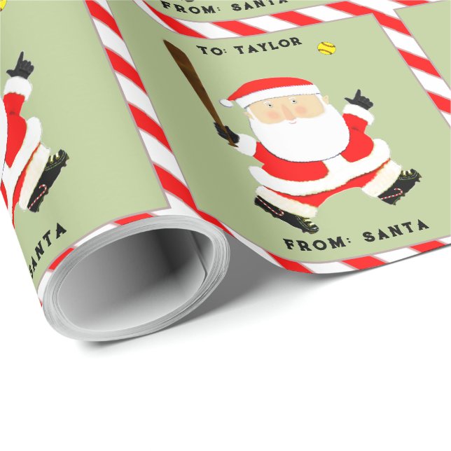 Softball Christmas Holiday Wrapping Paper (Roll Corner)