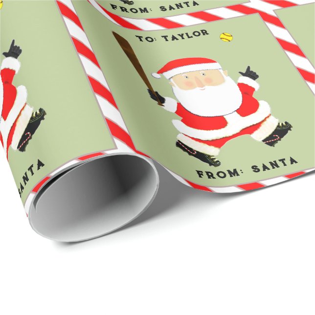 Softball Christmas Holiday Wrapping Paper (Roll Corner)
