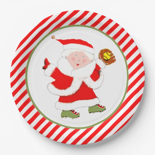 Softball Christmas Party Paper Plates (Front)