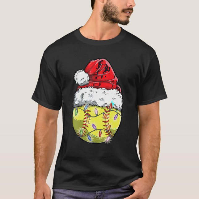 Softball Christmas Santa Hat Funny Softball Xmas H T-Shirt (Front)