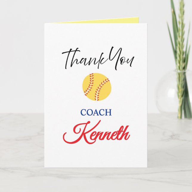 Softball Coach Appreciation Card, Thank You Card (Front)