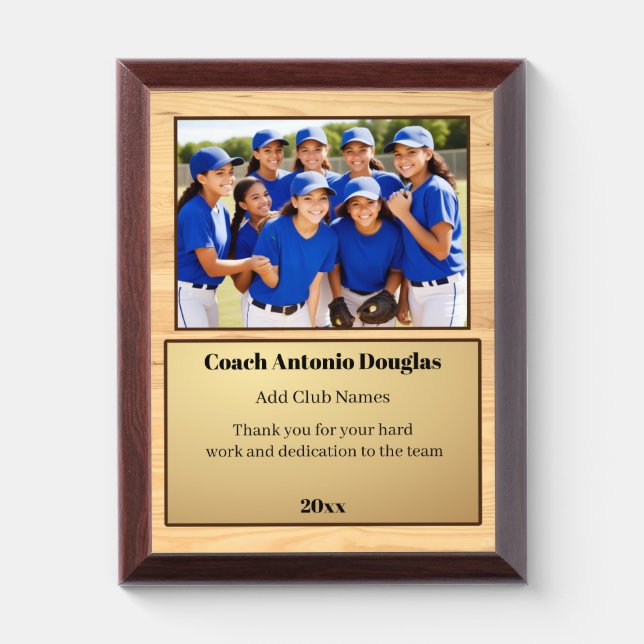 Softball Coach Award | Custom Team Photo & Text Plaque (Vertical)
