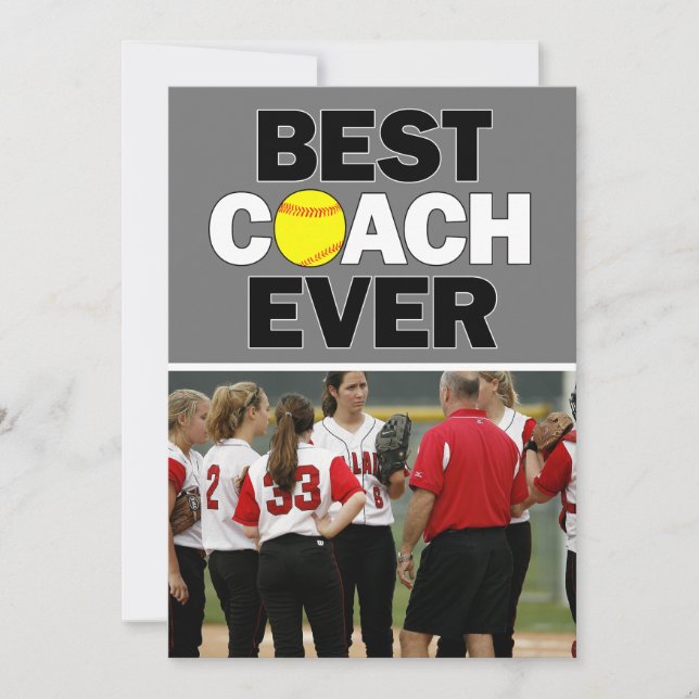 Softball Coach Best Ever Custom Photo Thank You Card (Front)
