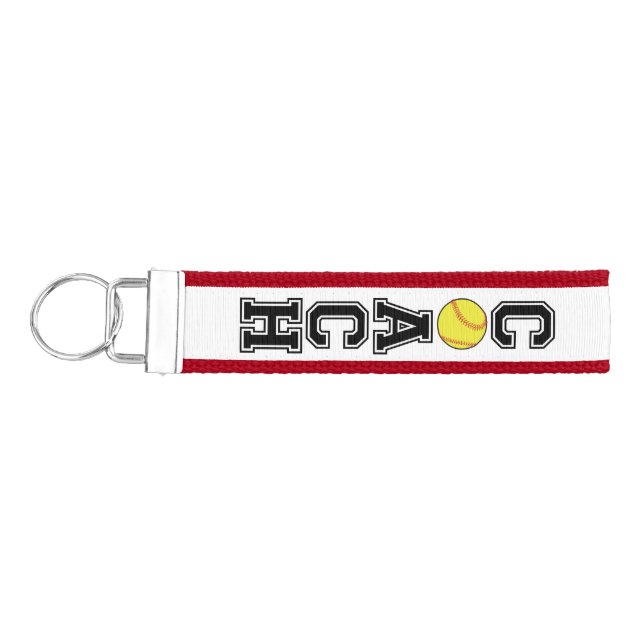 Softball coach canvas custom color key holder. wrist keychain (Keys on Left)