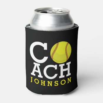 Softball Coach Custom Name Can Cooler by HappyPlanetShop at Zazzle